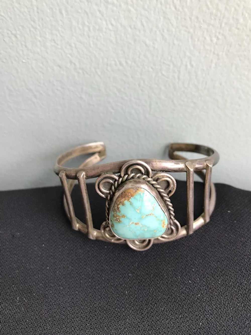 Vintage Turquoise Native American Sterling Cuff - image 7