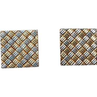 18K Yellow and White Gold Checkerboard Cufflinks - image 1