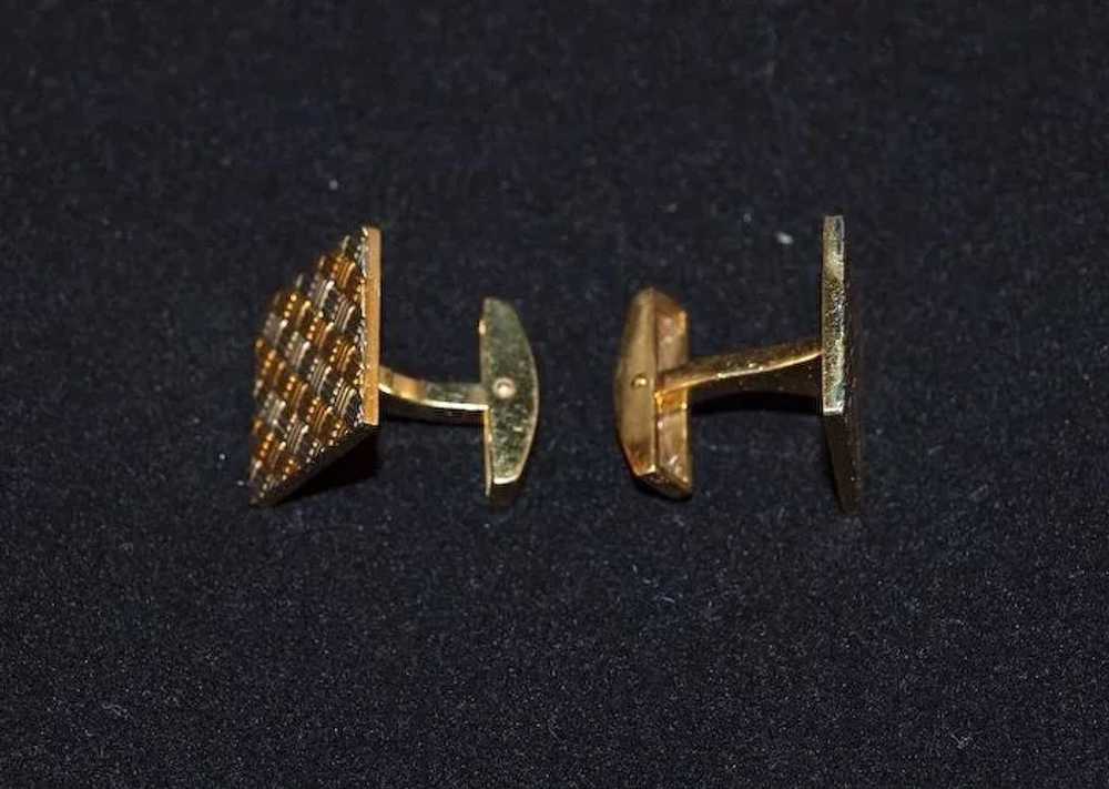 18K Yellow and White Gold Checkerboard Cufflinks - image 3