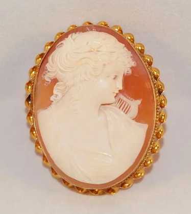 Victorian 10K Gold High Relief Shell Cameo Pin/Pen