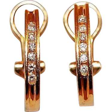 14K Gold and Diamond Channel Set Hoop Earrings
