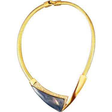Modernist blue Lucite choker necklace designer Ku… - image 1