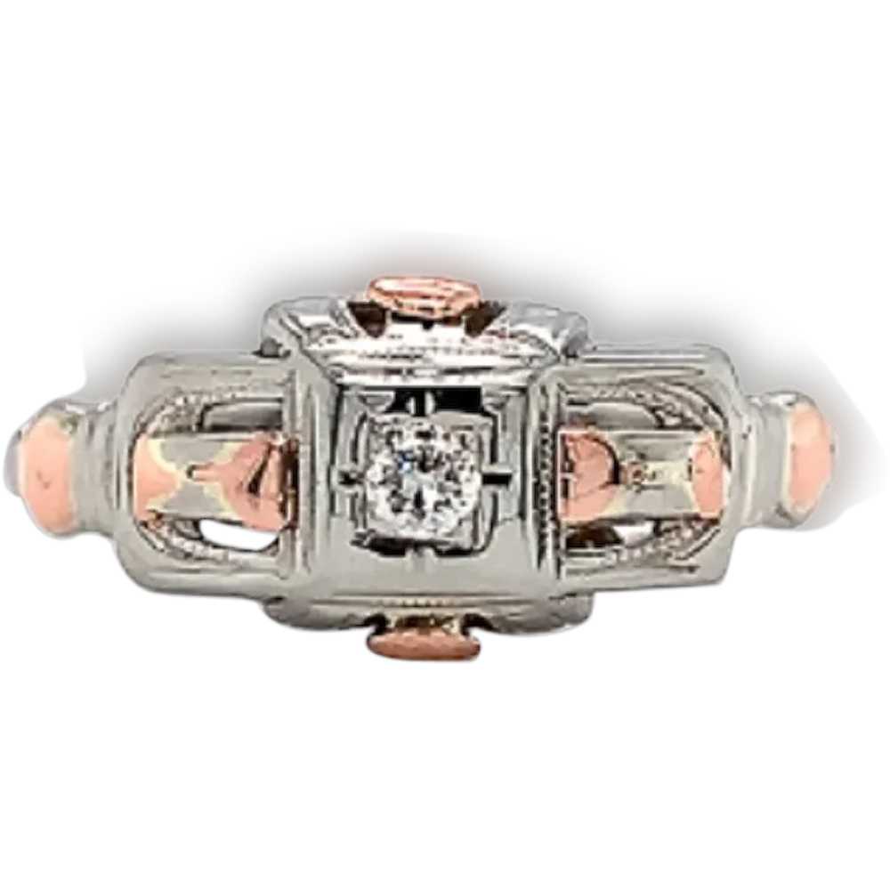 18K White and Rose Gold Vintage Diamond Ring - image 1