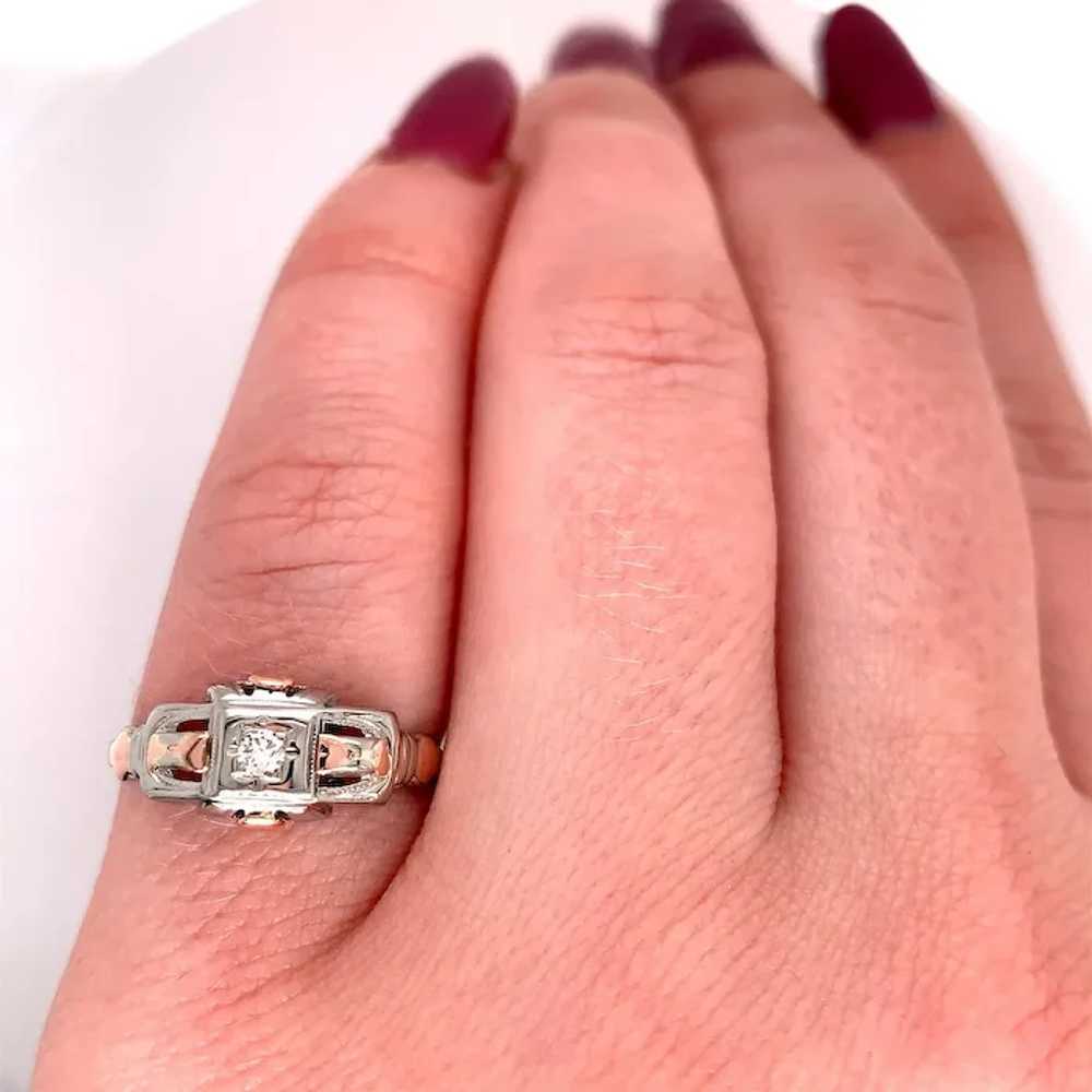 18K White and Rose Gold Vintage Diamond Ring - image 5