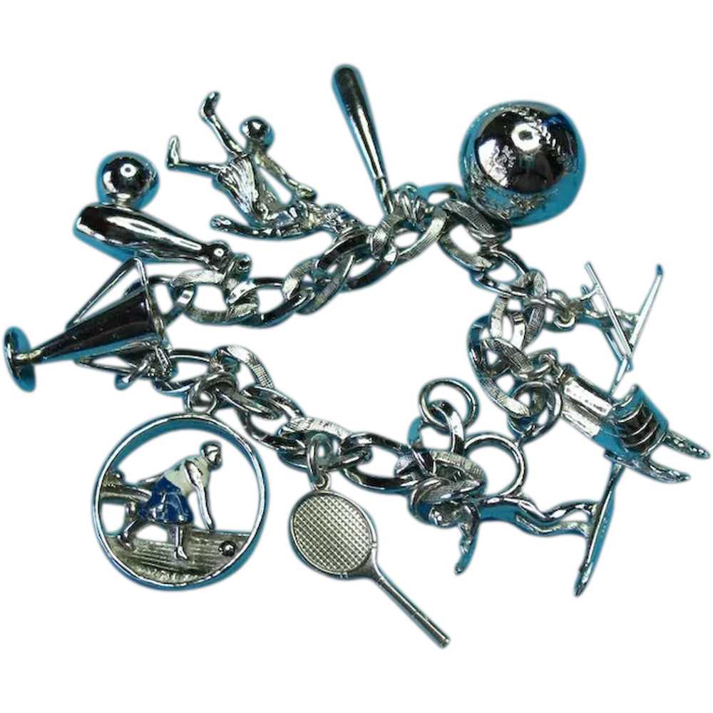 Vintage Sterling Silver Fun Filled Sports Bracele… - image 1