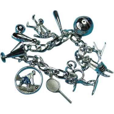 Vintage Sterling Silver Fun Filled Sports Bracele… - image 1