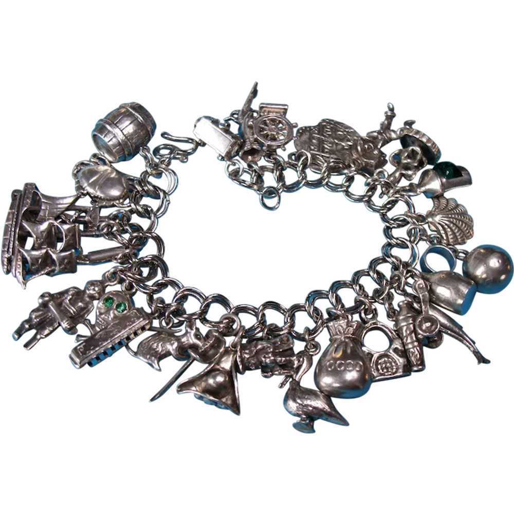 Vintage Sterling Silver Pirate Theme Charm Bracel… - image 1