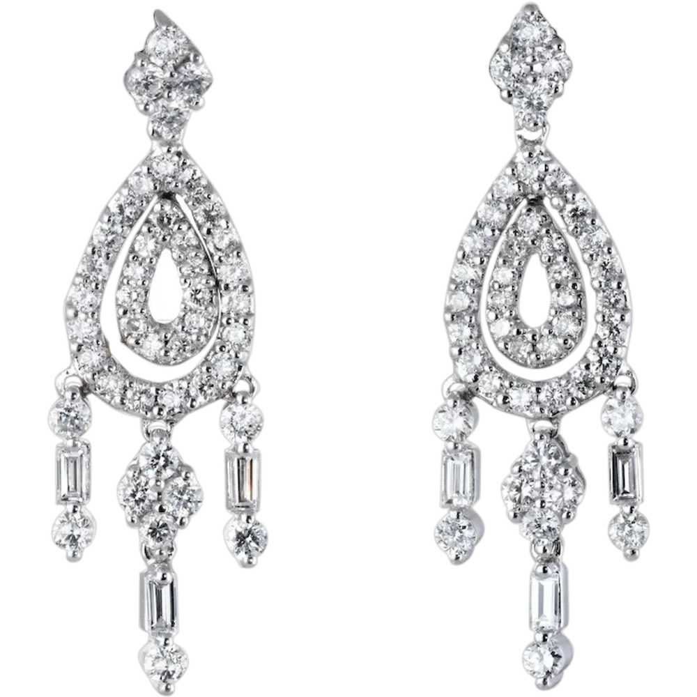 Diamond Chandelier Earrings Estate 18 Karat White… - image 1