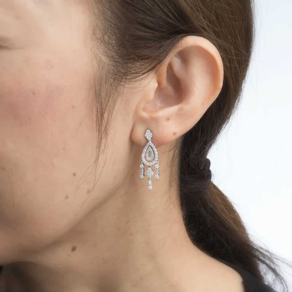 Diamond Chandelier Earrings Estate 18 Karat White… - image 2