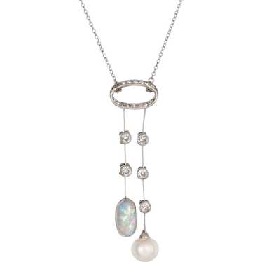 Antique Edwardian Negligee Necklace Opal Diamond … - image 1