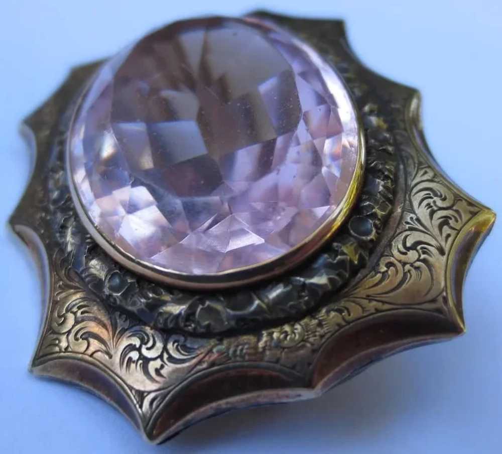 Victorian 10k Gold & Amethyst Engraved Antique Br… - image 3