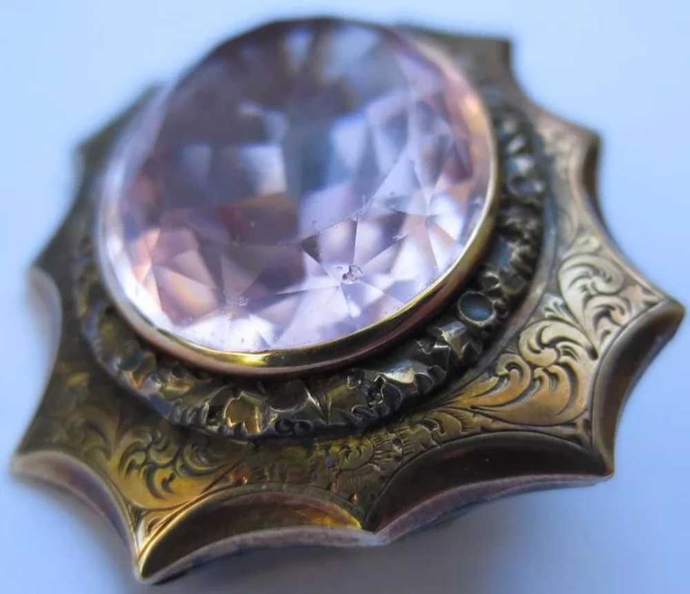 Victorian 10k Gold & Amethyst Engraved Antique Br… - image 4