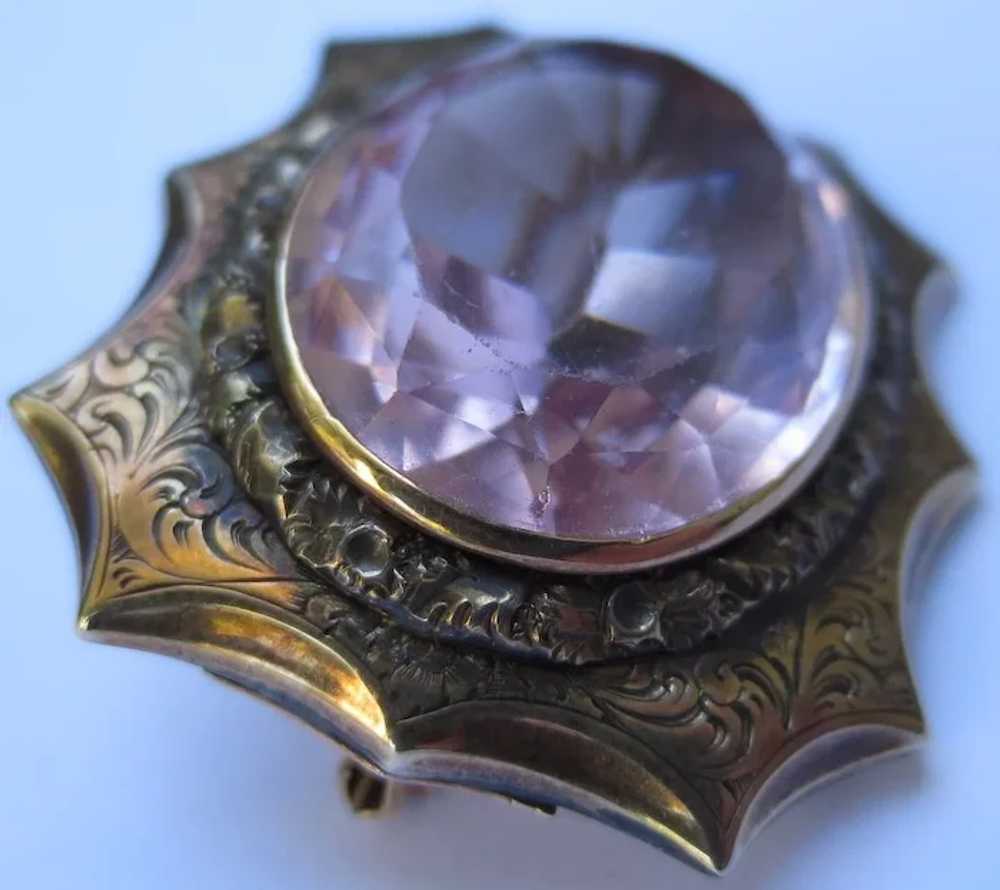 Victorian 10k Gold & Amethyst Engraved Antique Br… - image 5