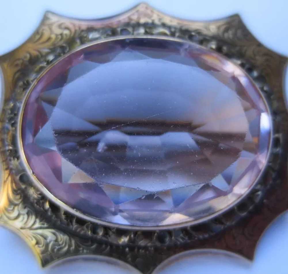 Victorian 10k Gold & Amethyst Engraved Antique Br… - image 6