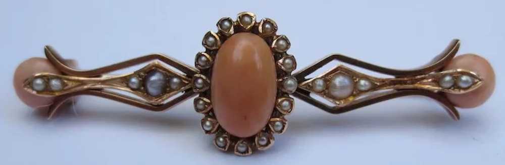 14k Rose Gold Coral and Seed Pearl Victorian Broo… - image 8