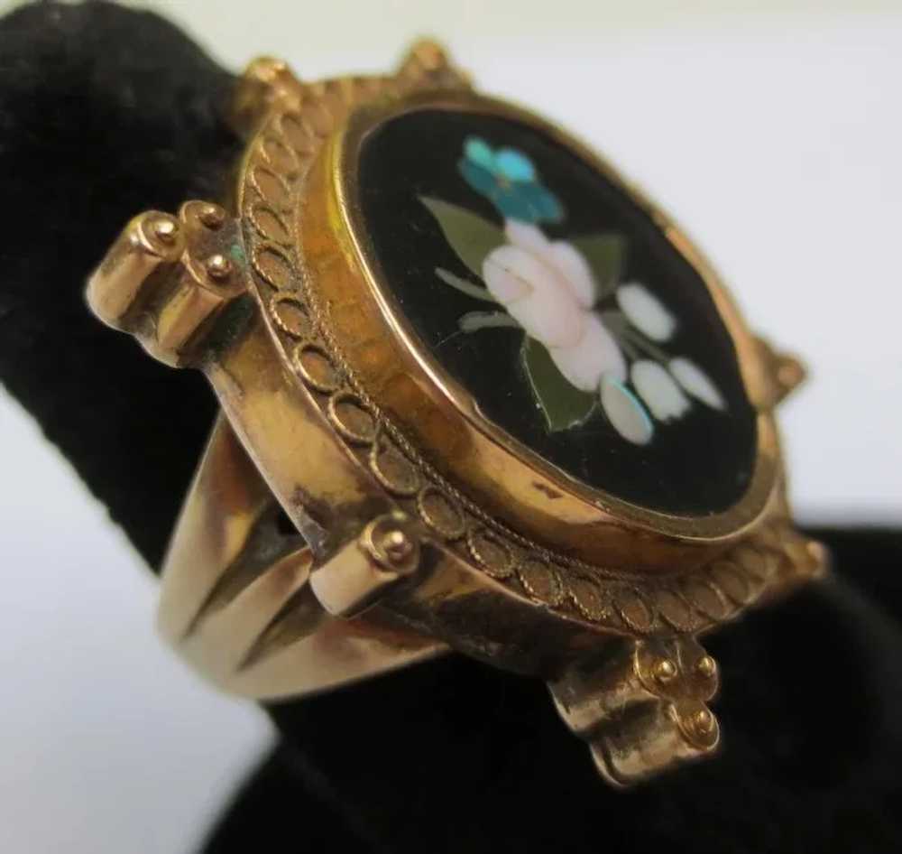 Victorian 14k gold Etruscan revival ring Pietra D… - image 3