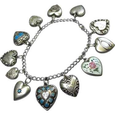 Lovely Antique to Vintage Puffy Heart Silver Char… - image 1