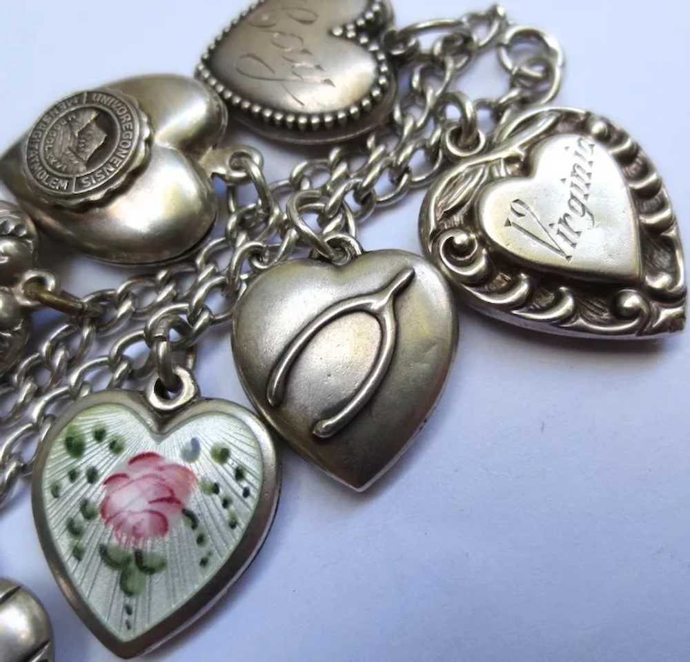 Lovely Antique to Vintage Puffy Heart Silver Char… - image 3