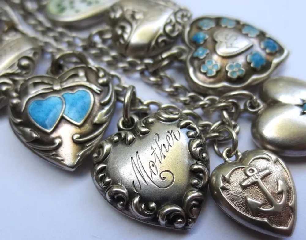 Lovely Antique to Vintage Puffy Heart Silver Char… - image 4