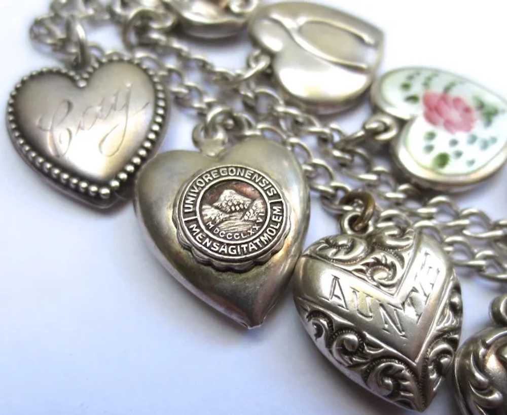 Lovely Antique to Vintage Puffy Heart Silver Char… - image 5