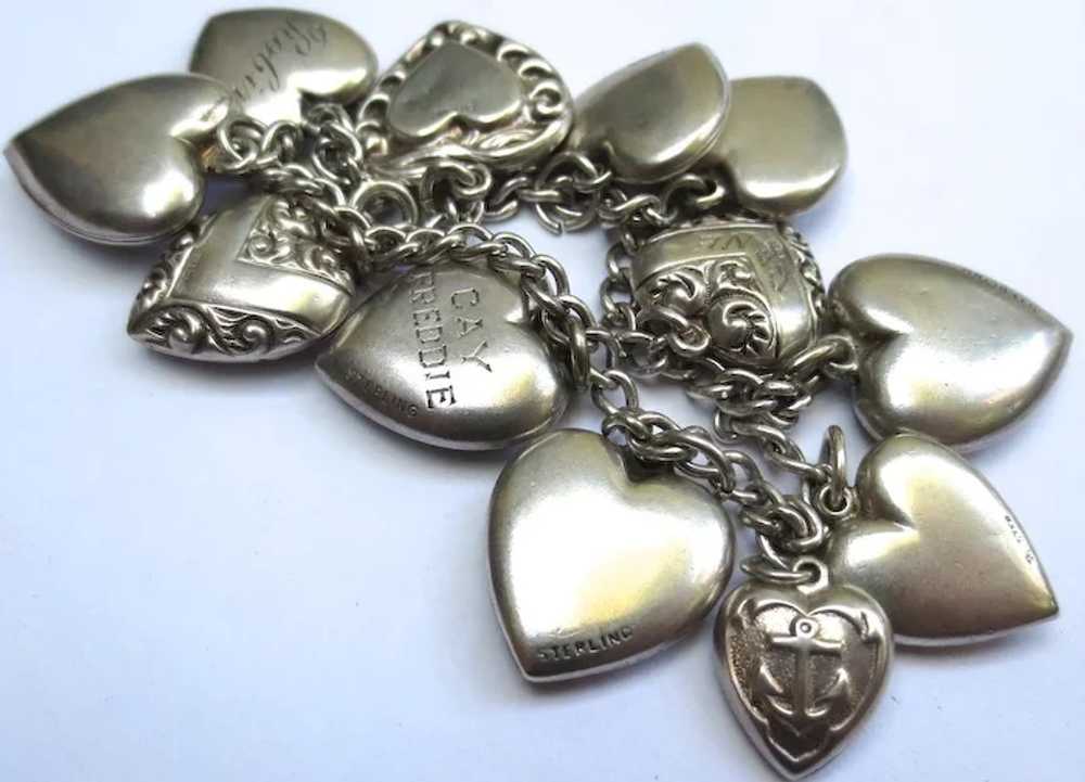 Lovely Antique to Vintage Puffy Heart Silver Char… - image 6