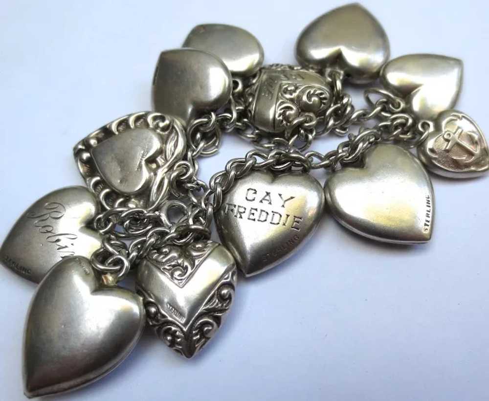 Lovely Antique to Vintage Puffy Heart Silver Char… - image 7