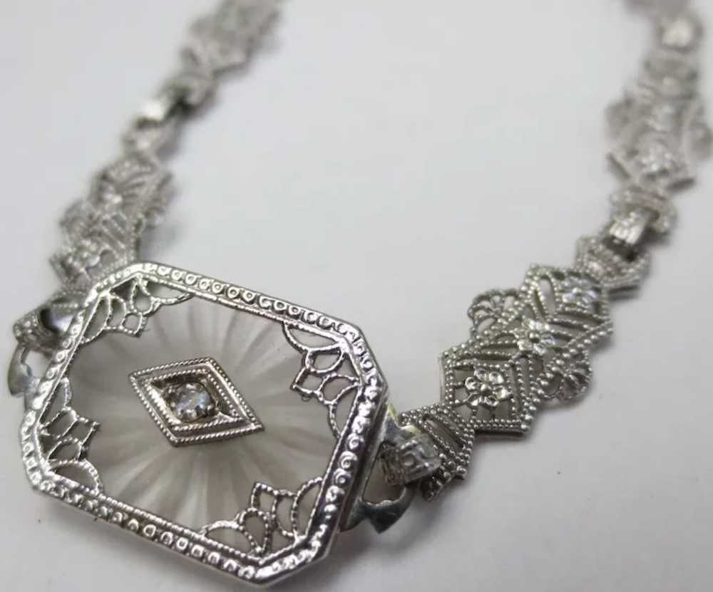 Art Deco Camphor Glass Diamond 14k White Gold Fil… - image 3