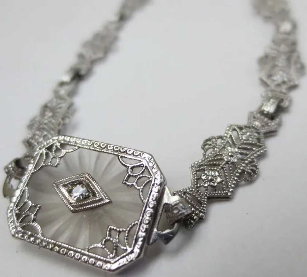 Art Deco Camphor Glass Diamond 14k White Gold Fil… - image 6
