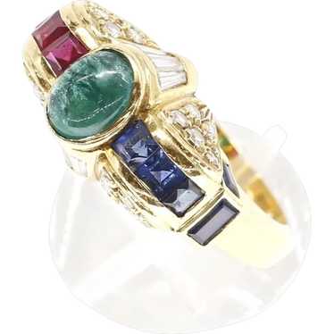 Lady's 18K Vintage Emerald, Ruby, Sapphire & Diam… - image 1