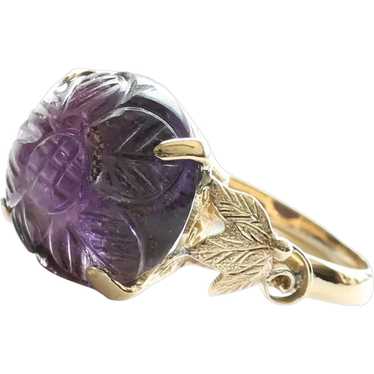 Antique C. 1910 Lady's 14K Carved Amethyst Ring