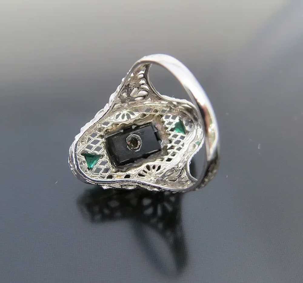 Lady's Vintage 14K White Gold Onyx & Diamond Fili… - image 8