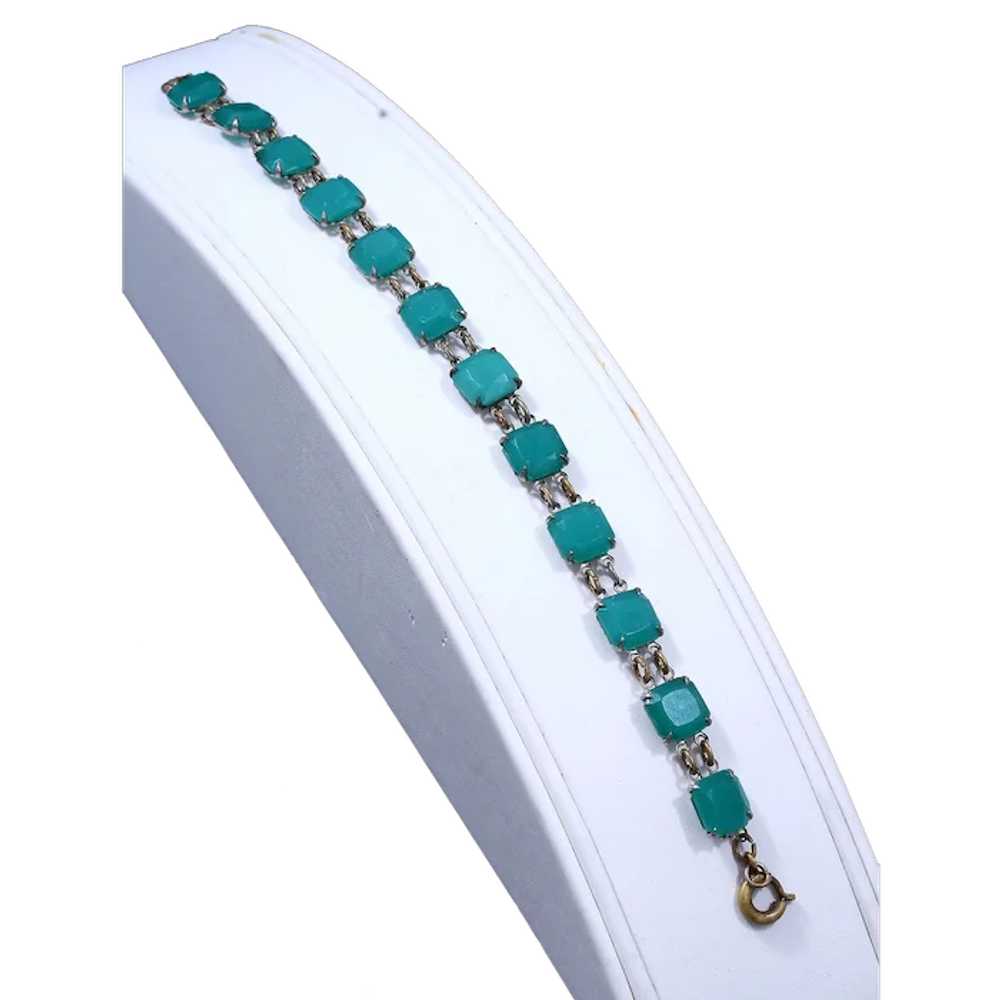 Chrysoprase Art Deco Glass Stone Bracelet - image 1