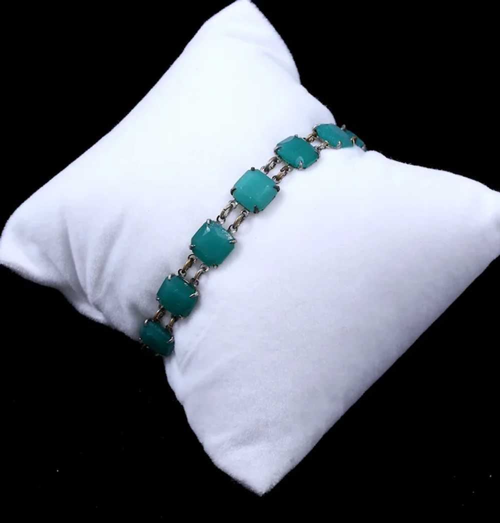 Chrysoprase Art Deco Glass Stone Bracelet - image 2