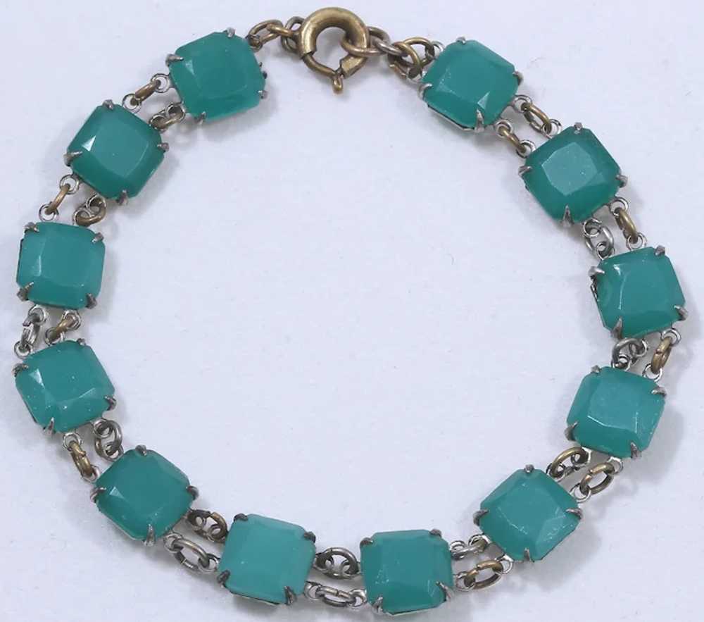 Chrysoprase Art Deco Glass Stone Bracelet - image 3