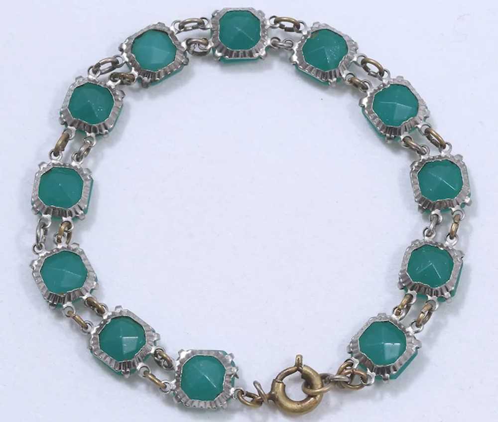 Chrysoprase Art Deco Glass Stone Bracelet - image 4