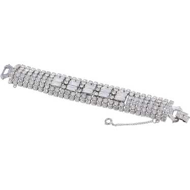 Weiss Signed  Six Row Clear Rhinestone Wide Bracel