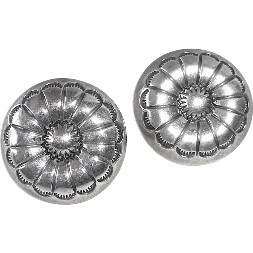 Southwest Sterling Concho Style Pierced Earrings - image 1