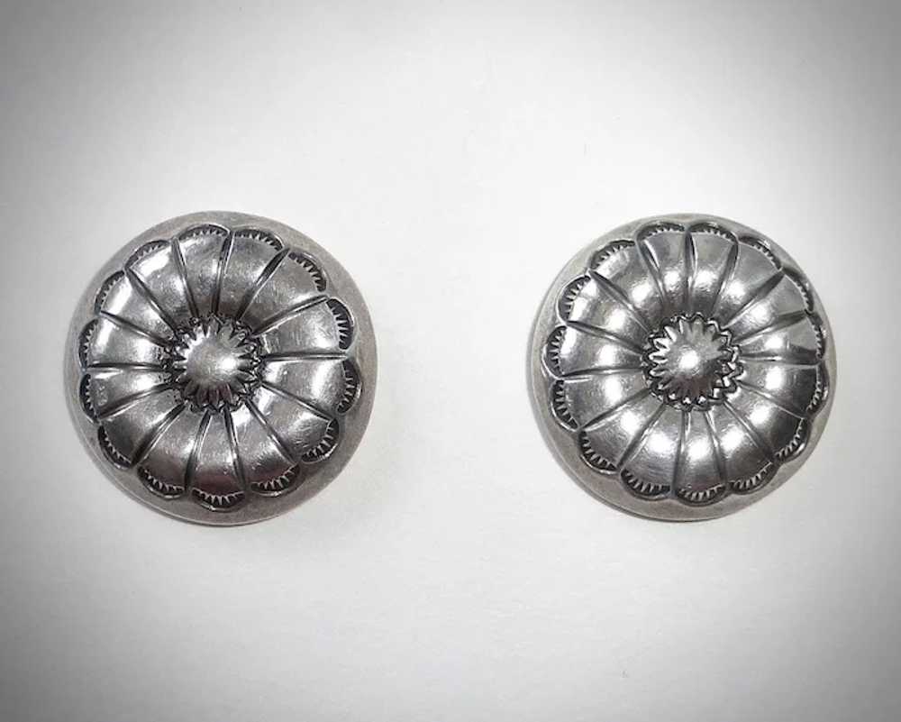 Southwest Sterling Concho Style Pierced Earrings - image 9