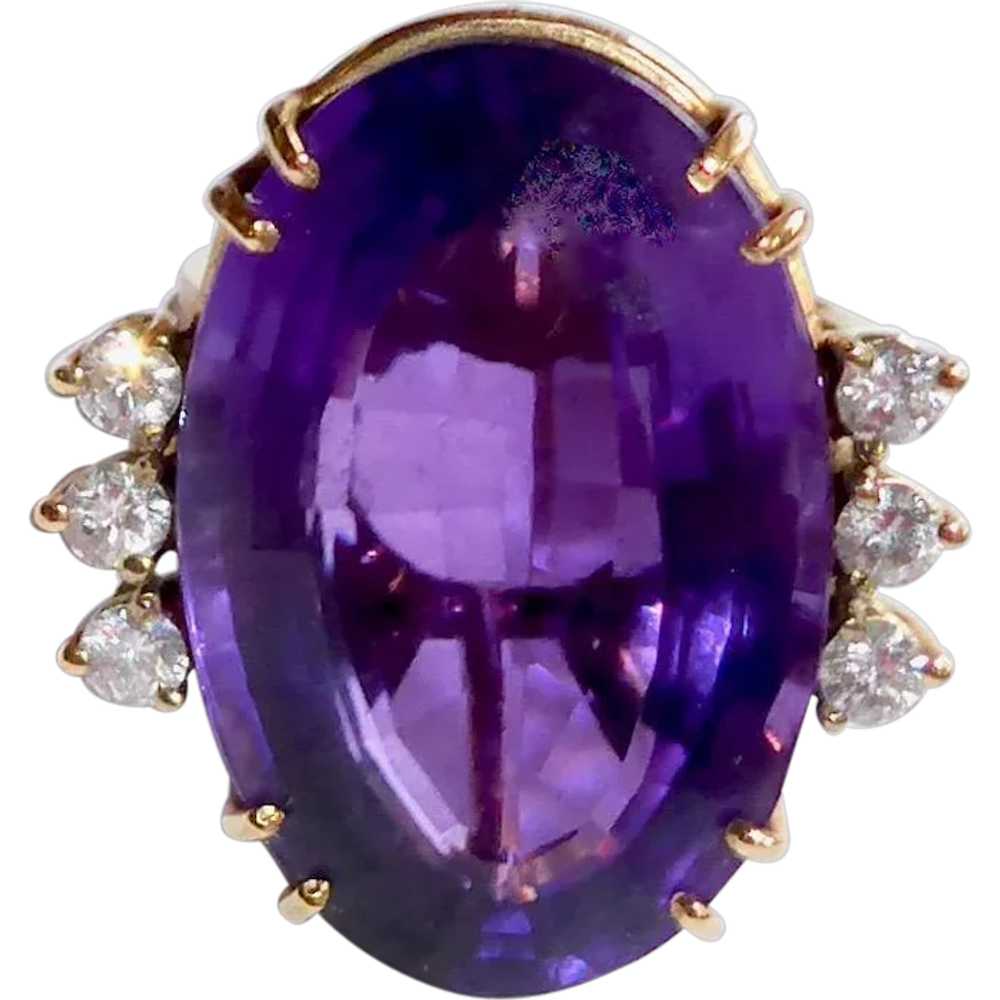 18k Amethyst Cocktail Ring Diamond Accents - image 1