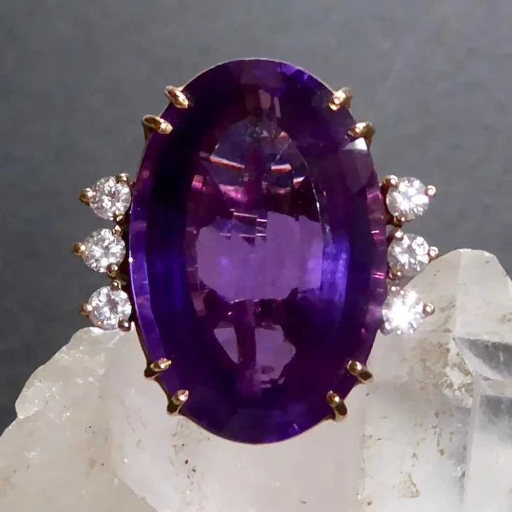 18k Amethyst Cocktail Ring Diamond Accents - image 2
