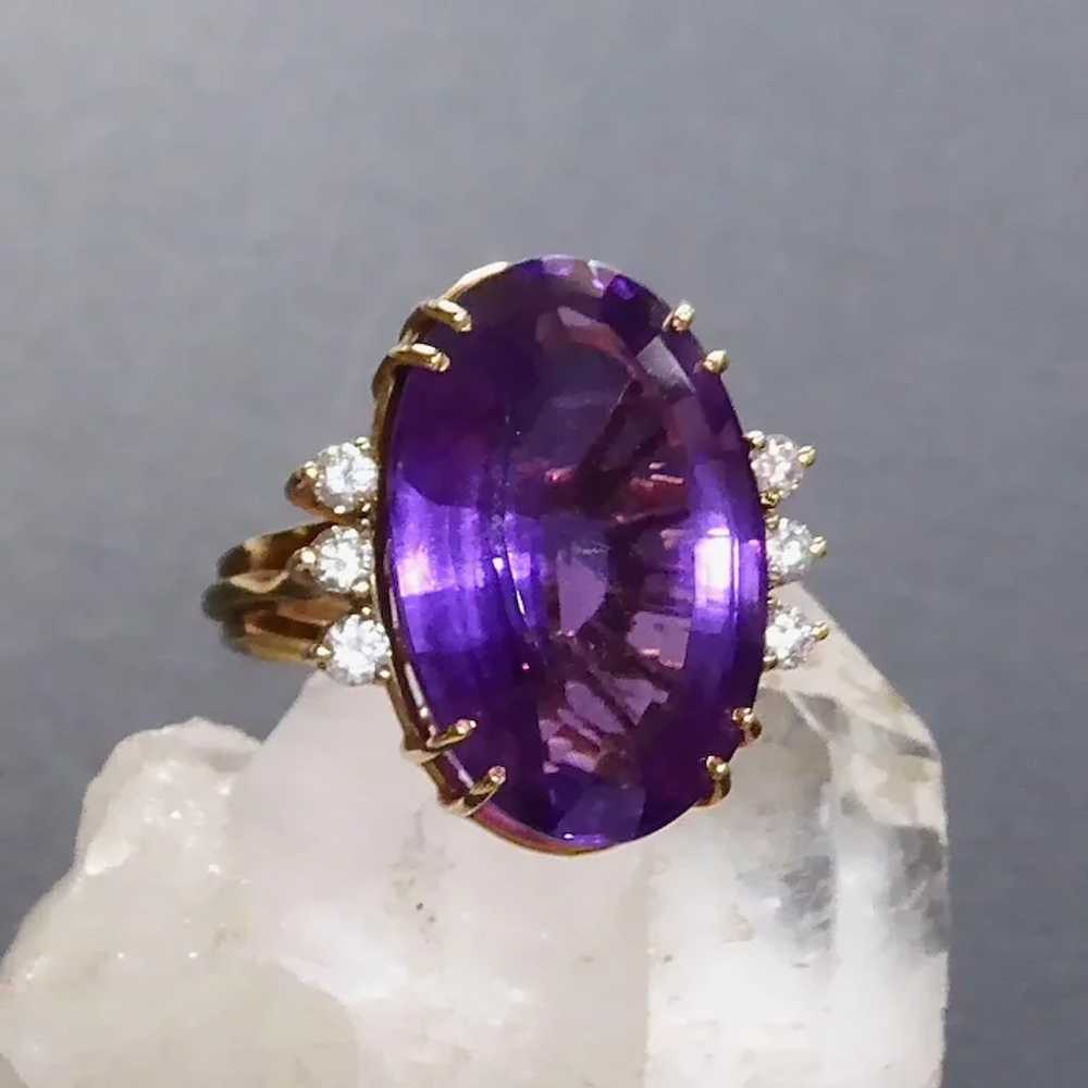 18k Amethyst Cocktail Ring Diamond Accents - image 3