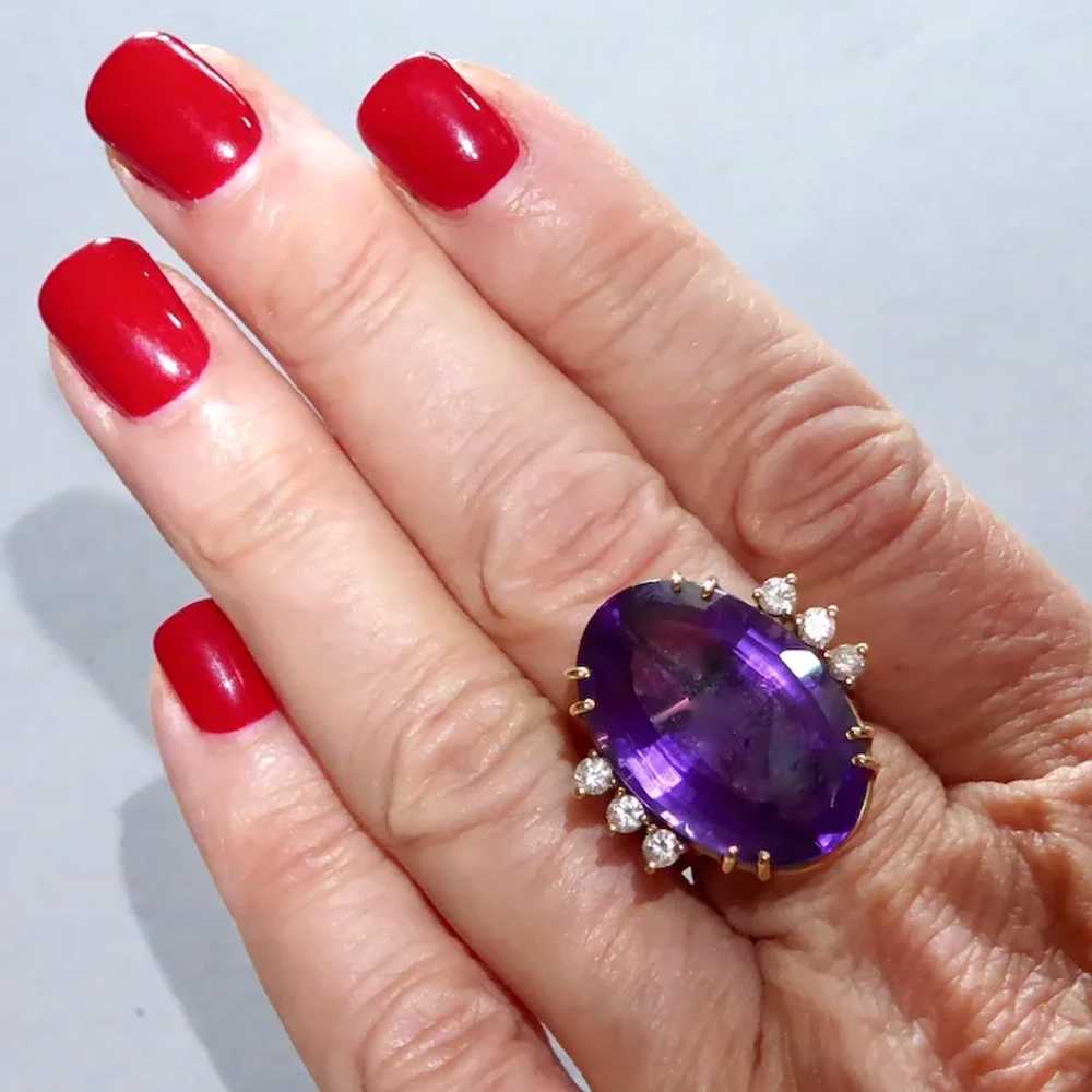 18k Amethyst Cocktail Ring Diamond Accents - image 8