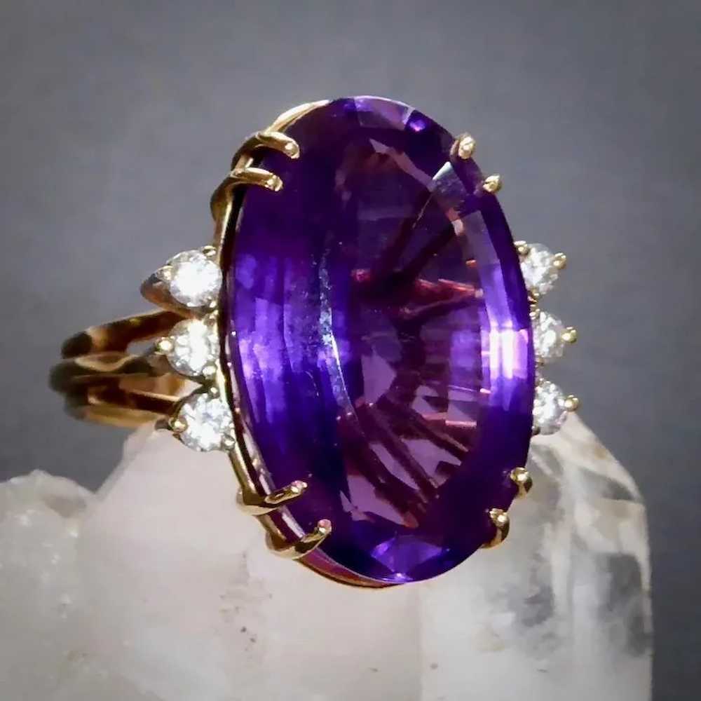 18k Amethyst Cocktail Ring Diamond Accents - image 9