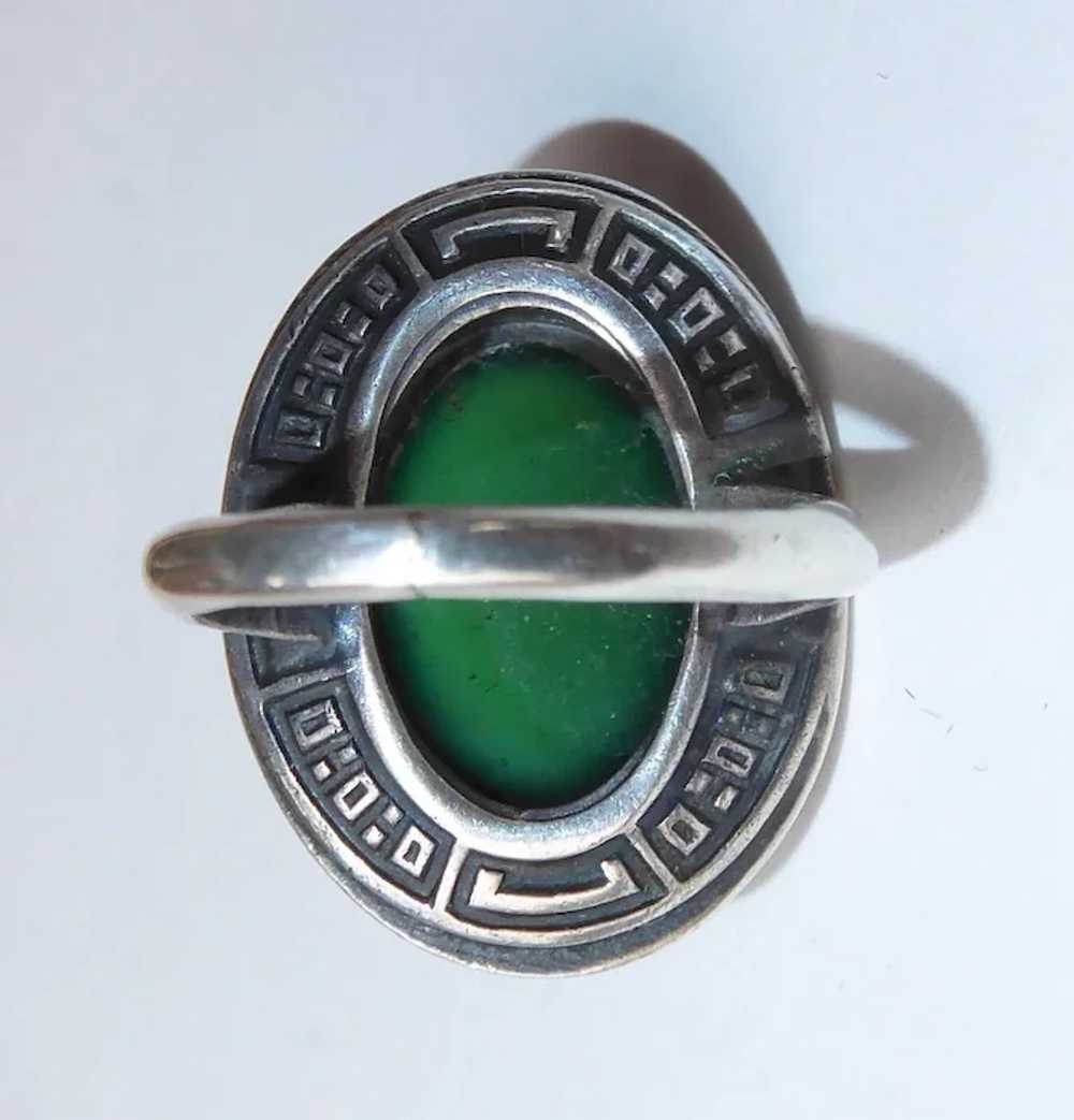 Art Deco Sterling Chrysoprase & Marcasite Ring - image 6