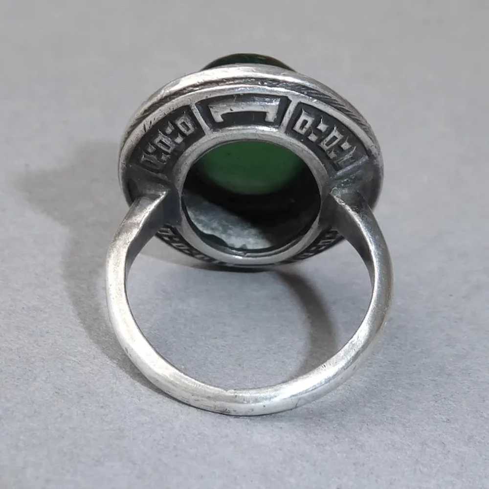 Art Deco Sterling Chrysoprase & Marcasite Ring - image 7