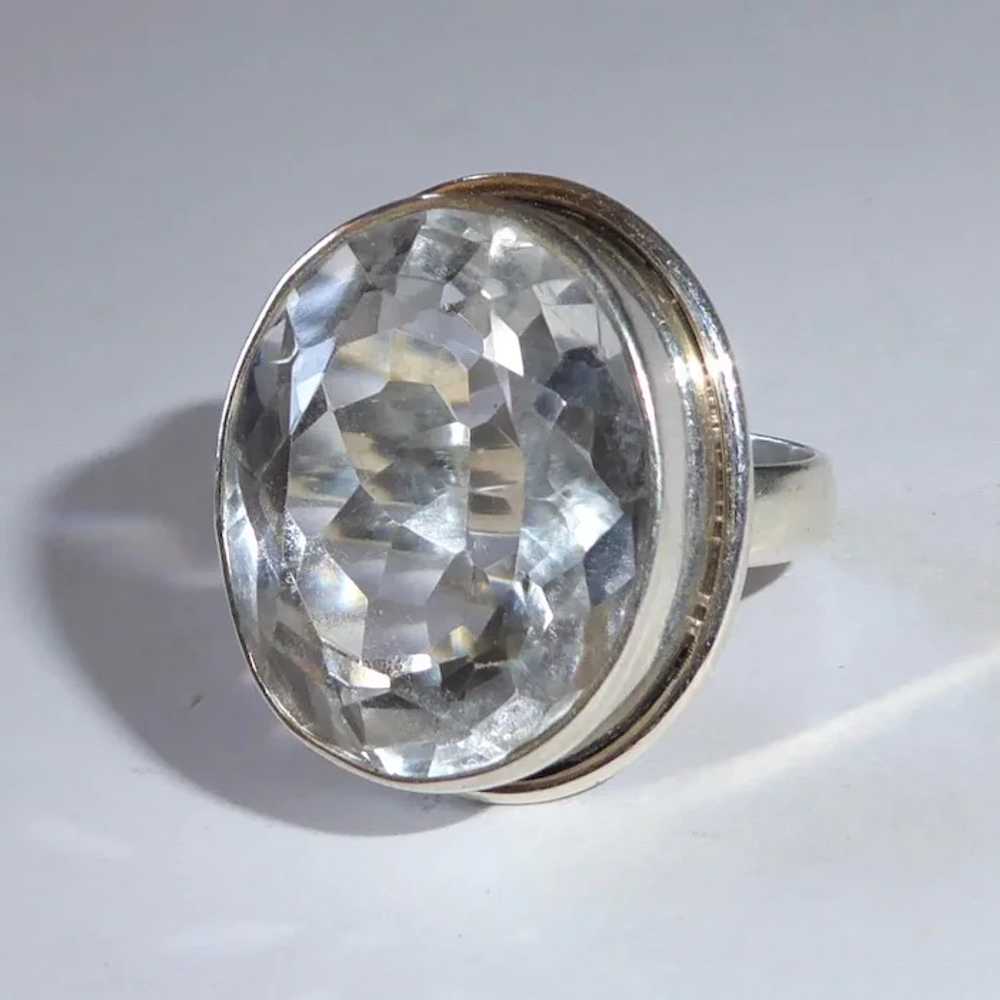 Sparkling Sterling Ring w Large Faceted Rock Crys… - image 2