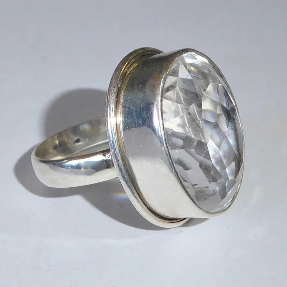 Sparkling Sterling Ring w Large Faceted Rock Crys… - image 3