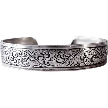 Sterling Silver Floral Patterned Cuff Bracelet - image 1