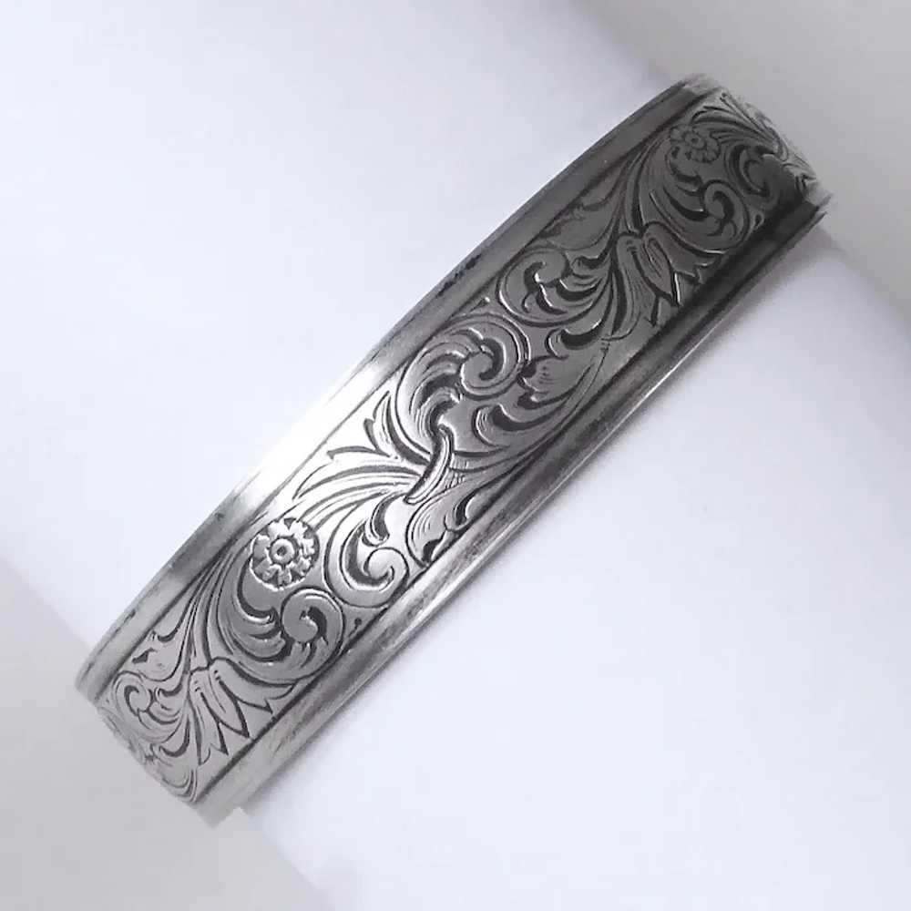 Sterling Silver Floral Patterned Cuff Bracelet - image 3