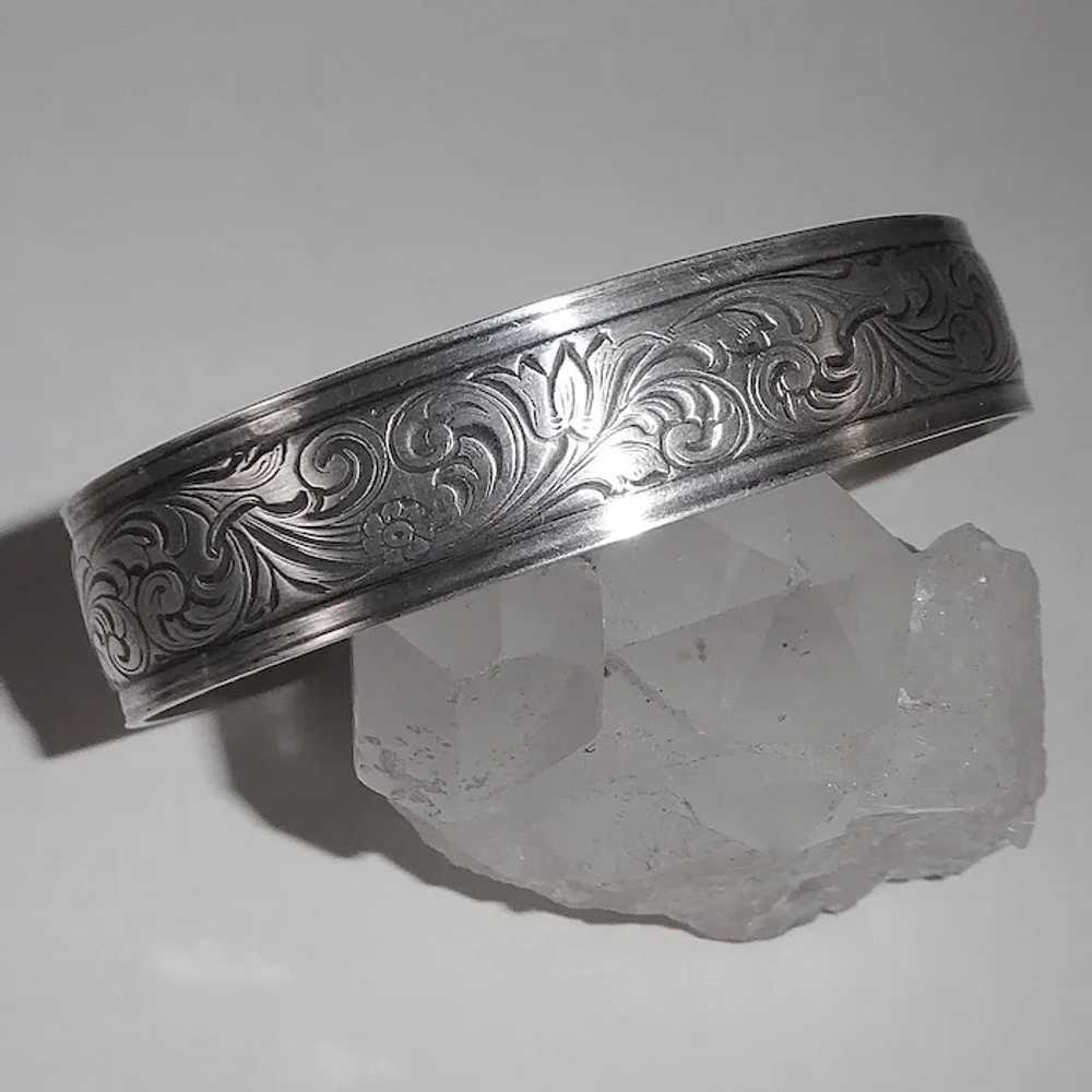 Sterling Silver Floral Patterned Cuff Bracelet - image 4